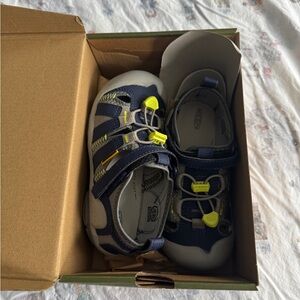 KEEN Kids' Blue and Gray Sandals with Yellow Accents
